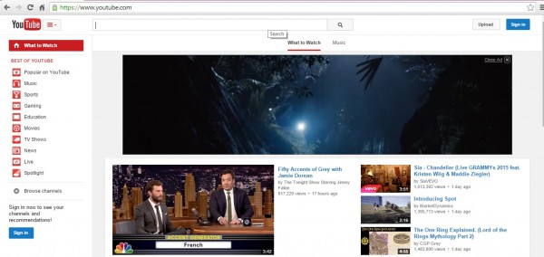 YouTube home chrome