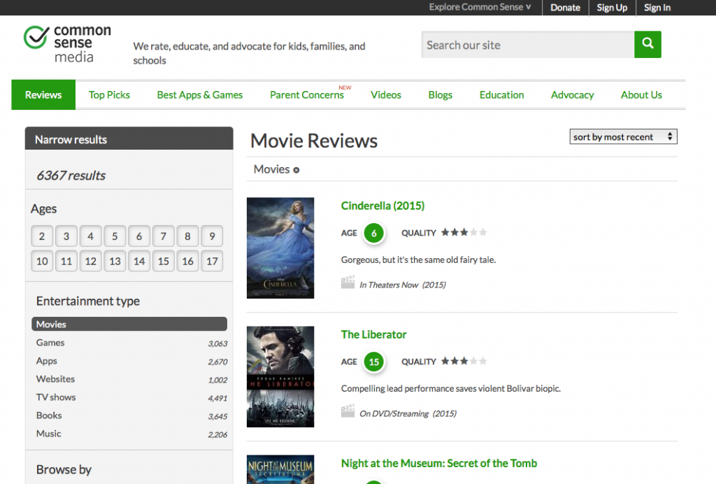 Common Sense Media Family Movie Reviews