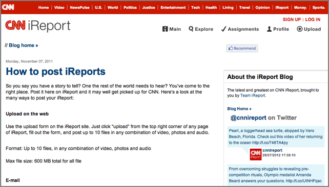 CNN iReport for citizen journalism