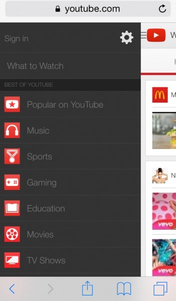 iPhone YouTube signin