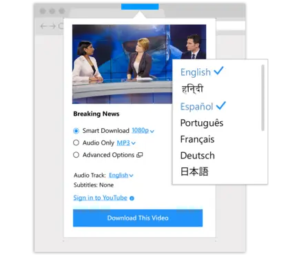 picture of the Video Downloader feature, where you can select videos in different resolutions while browsing